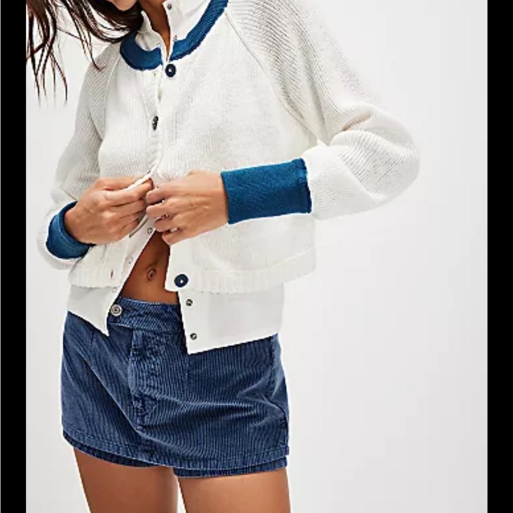 We The Free White and Blue Cardigan Sweater